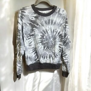 PINK Victoria’s Secret Gray Tie Dye Mesh Long Sleeve Crewneck Sweater Medium